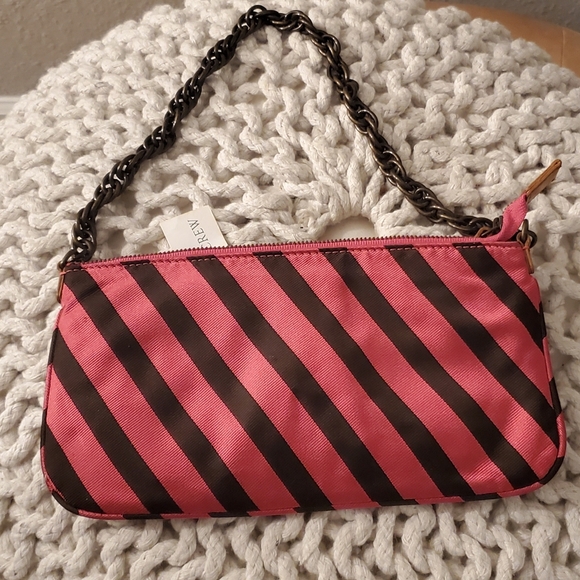 New J.Crew Silk Pink and Black Stripe Handbag Small with chain strape - Picture 2 of 6